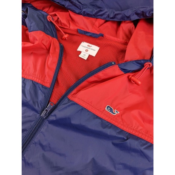 Vineyard Vines Mens M Lightweight Hooded Colorblock Windbreaker Jacket Navy Red - Picture 4 of 12
